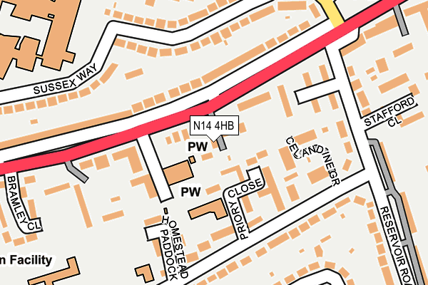 N14 4HB map - OS OpenMap – Local (Ordnance Survey)