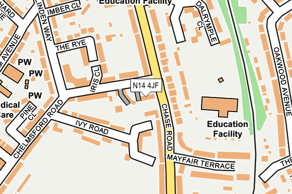 N14 4JF map - OS OpenMap – Local (Ordnance Survey)