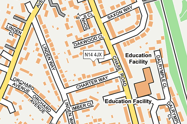 N14 4JX map - OS OpenMap – Local (Ordnance Survey)