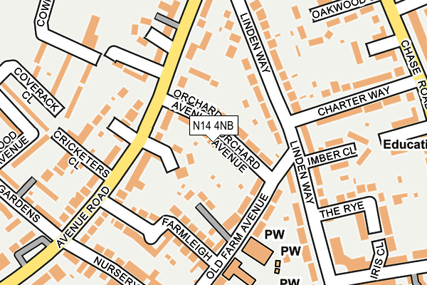 N14 4NB map - OS OpenMap – Local (Ordnance Survey)
