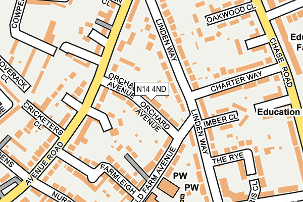 N14 4ND map - OS OpenMap – Local (Ordnance Survey)