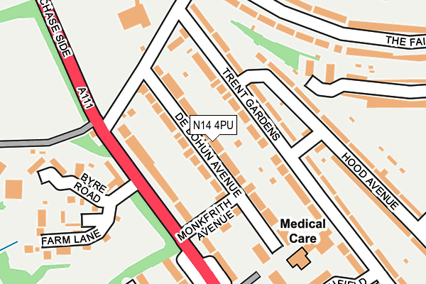 N14 4PU map - OS OpenMap – Local (Ordnance Survey)