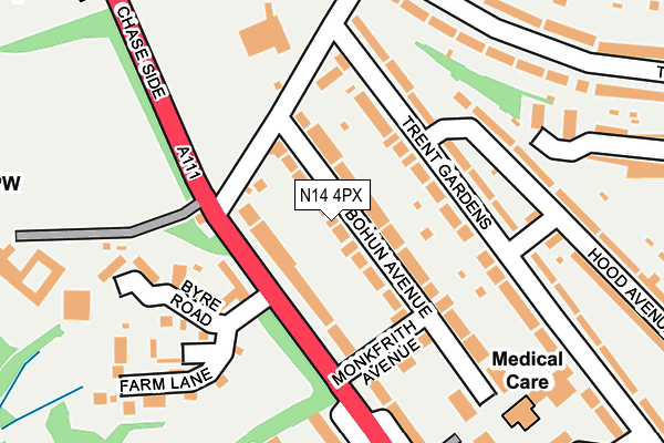 N14 4PX map - OS OpenMap – Local (Ordnance Survey)