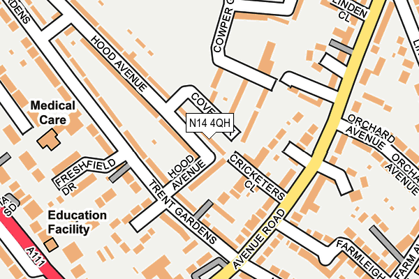 N14 4QH map - OS OpenMap – Local (Ordnance Survey)