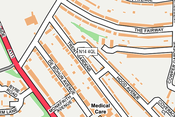 N14 4QL map - OS OpenMap – Local (Ordnance Survey)