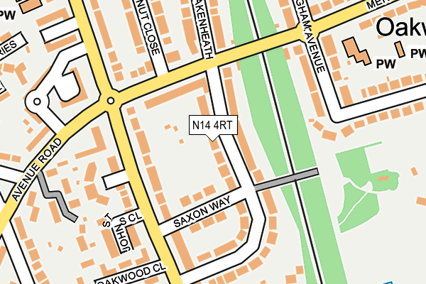 N14 4RT map - OS OpenMap – Local (Ordnance Survey)