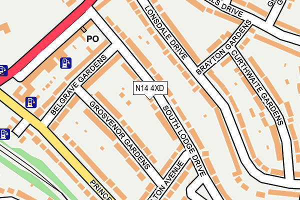 N14 4XD map - OS OpenMap – Local (Ordnance Survey)