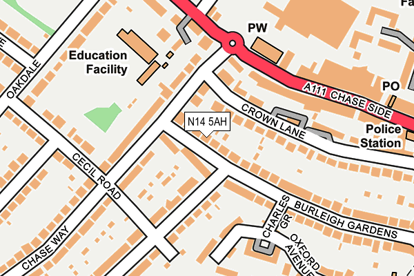 N14 5AH map - OS OpenMap – Local (Ordnance Survey)