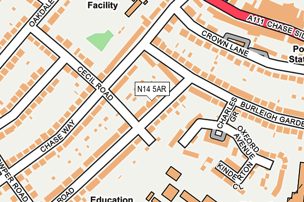 N14 5AR map - OS OpenMap – Local (Ordnance Survey)