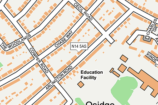 N14 5AS map - OS OpenMap – Local (Ordnance Survey)