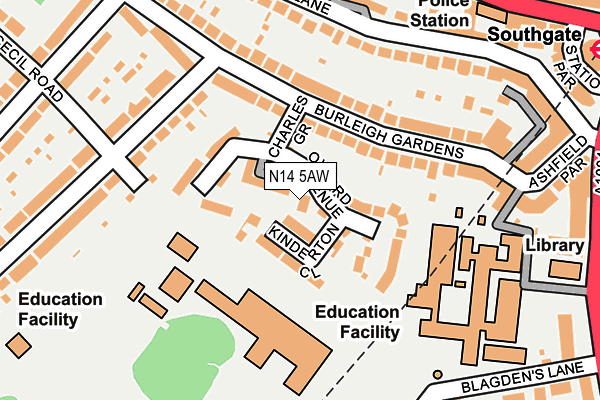 N14 5AW map - OS OpenMap – Local (Ordnance Survey)