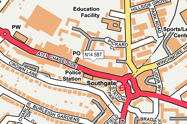 N14 5BT map - OS OpenMap – Local (Ordnance Survey)