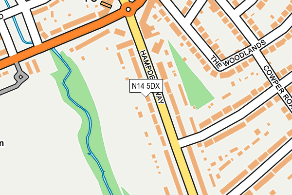 N14 5DX map - OS OpenMap – Local (Ordnance Survey)