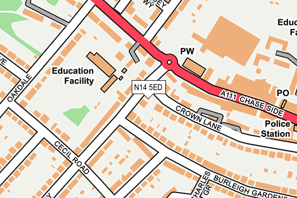 N14 5ED map - OS OpenMap – Local (Ordnance Survey)