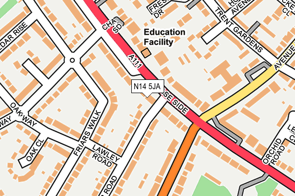 N14 5JA map - OS OpenMap – Local (Ordnance Survey)