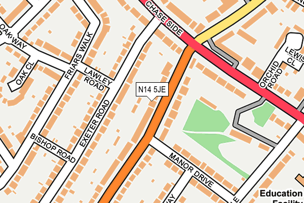 N14 5JE map - OS OpenMap – Local (Ordnance Survey)