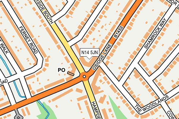 N14 5JN map - OS OpenMap – Local (Ordnance Survey)