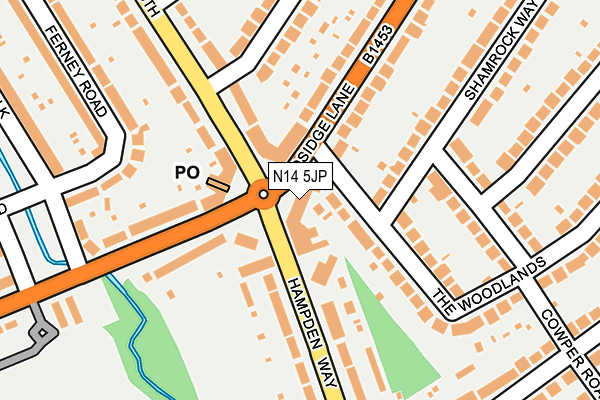 N14 5JP map - OS OpenMap – Local (Ordnance Survey)