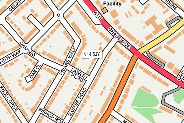 N14 5JY map - OS OpenMap – Local (Ordnance Survey)