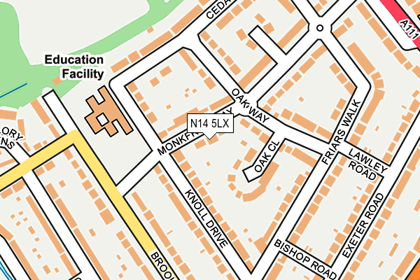 N14 5LX map - OS OpenMap – Local (Ordnance Survey)