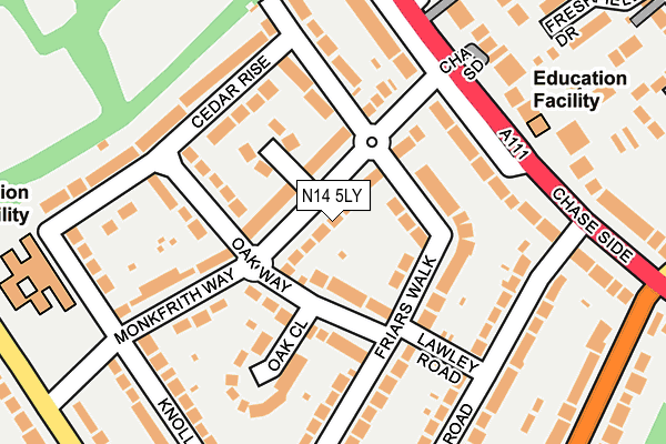 N14 5LY map - OS OpenMap – Local (Ordnance Survey)