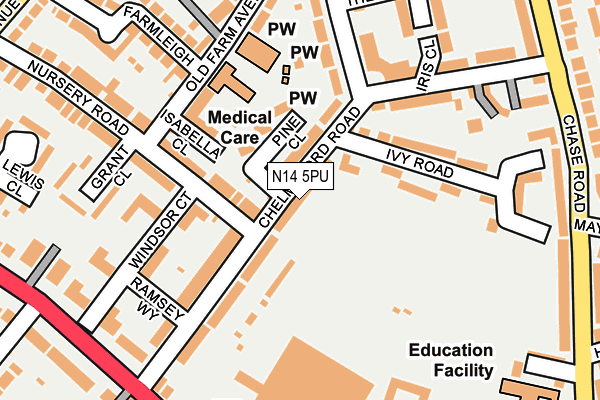 N14 5PU map - OS OpenMap – Local (Ordnance Survey)