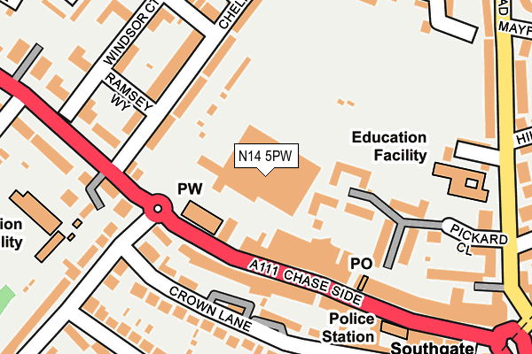 N14 5PW map - OS OpenMap – Local (Ordnance Survey)
