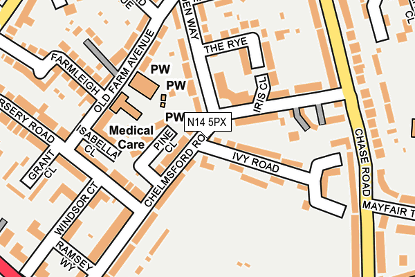N14 5PX map - OS OpenMap – Local (Ordnance Survey)