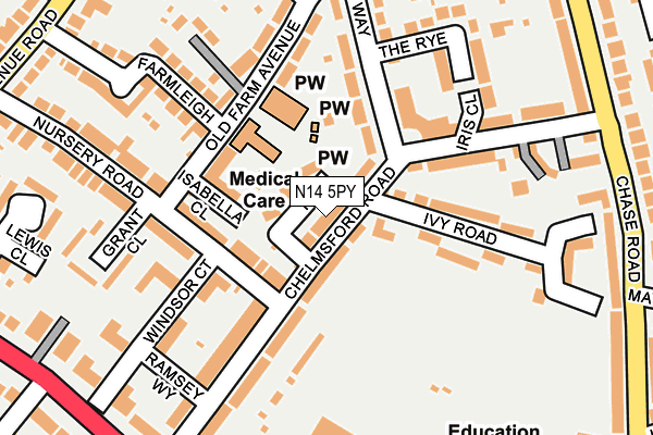 N14 5PY map - OS OpenMap – Local (Ordnance Survey)