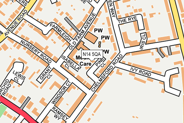 N14 5QA map - OS OpenMap – Local (Ordnance Survey)