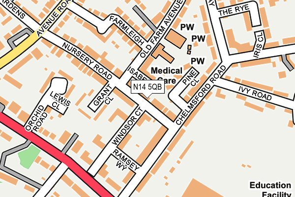 N14 5QB map - OS OpenMap – Local (Ordnance Survey)