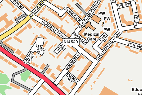 N14 5QD map - OS OpenMap – Local (Ordnance Survey)