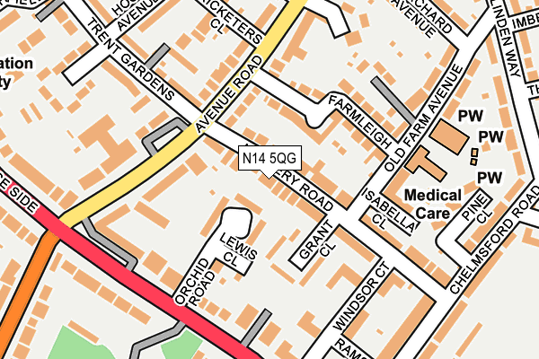 N14 5QG map - OS OpenMap – Local (Ordnance Survey)