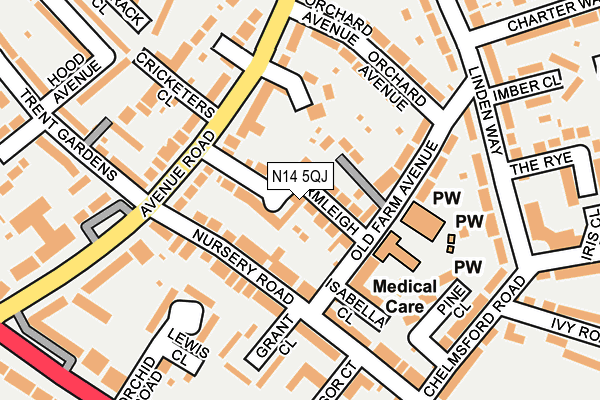 N14 5QJ map - OS OpenMap – Local (Ordnance Survey)