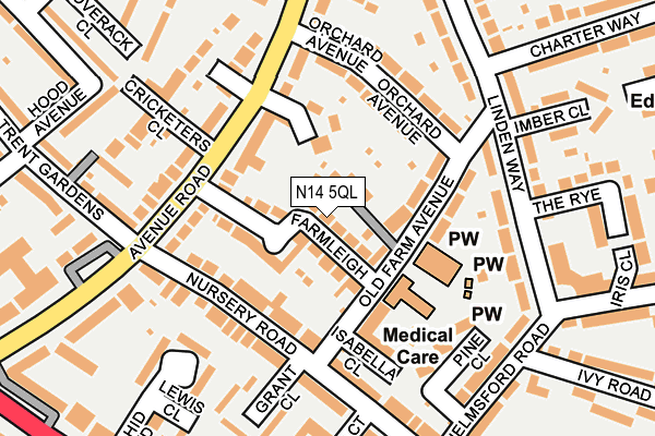 N14 5QL map - OS OpenMap – Local (Ordnance Survey)