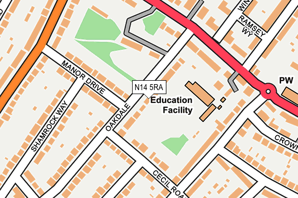 N14 5RA map - OS OpenMap – Local (Ordnance Survey)