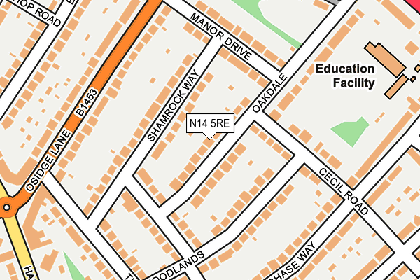 N14 5RE map - OS OpenMap – Local (Ordnance Survey)