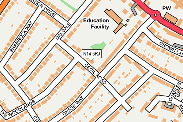 N14 5RJ map - OS OpenMap – Local (Ordnance Survey)