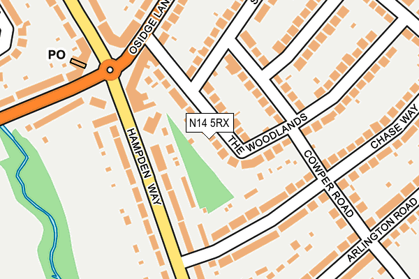 N14 5RX map - OS OpenMap – Local (Ordnance Survey)