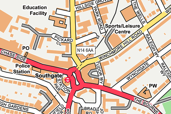 N14 6AA map - OS OpenMap – Local (Ordnance Survey)