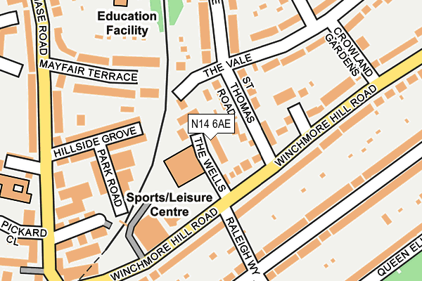 N14 6AE map - OS OpenMap – Local (Ordnance Survey)