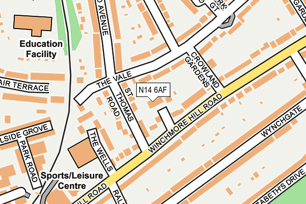 N14 6AF map - OS OpenMap – Local (Ordnance Survey)