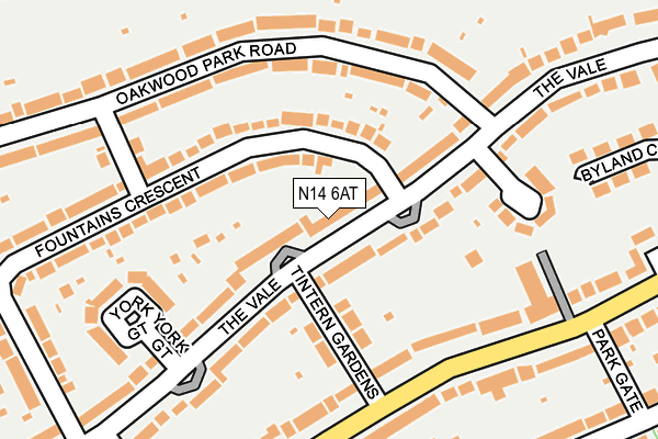 N14 6AT map - OS OpenMap – Local (Ordnance Survey)