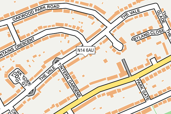 N14 6AU map - OS OpenMap – Local (Ordnance Survey)