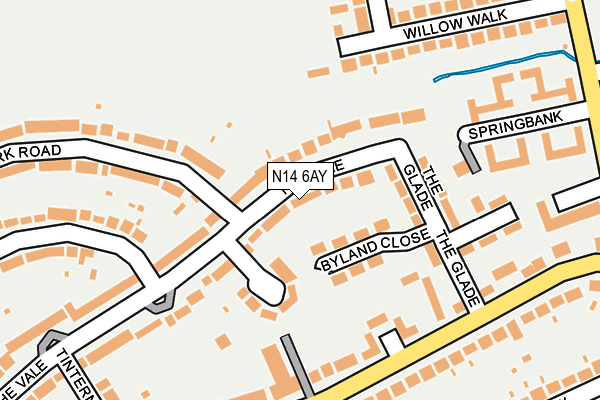 N14 6AY map - OS OpenMap – Local (Ordnance Survey)