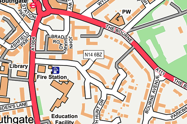 N14 6BZ map - OS OpenMap – Local (Ordnance Survey)