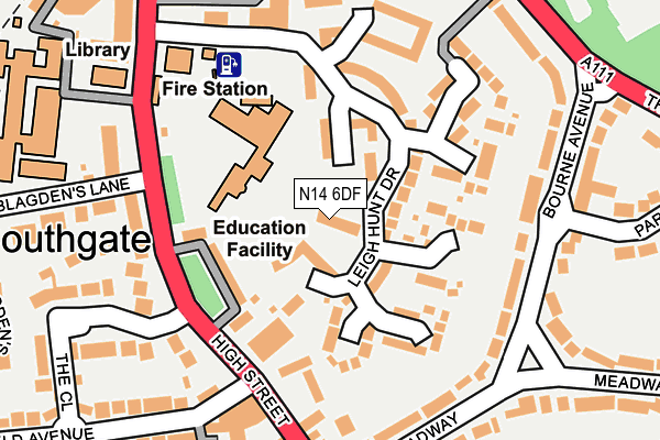 N14 6DF map - OS OpenMap – Local (Ordnance Survey)