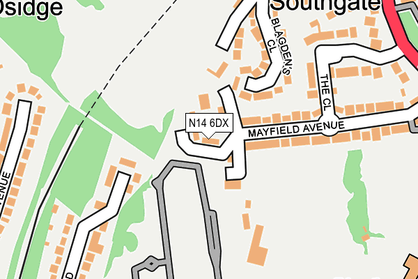 N14 6DX map - OS OpenMap – Local (Ordnance Survey)