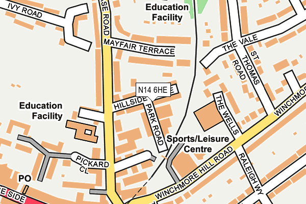 N14 6HE map - OS OpenMap – Local (Ordnance Survey)