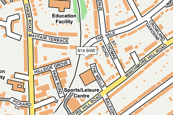N14 6HW map - OS OpenMap – Local (Ordnance Survey)